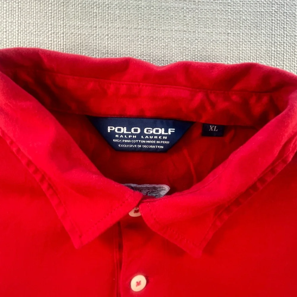 Polo Golf Ralph Lauren Mens XL Red Pima Cotton Patriot Cup Polo Large Pony - Picture 4 of 10